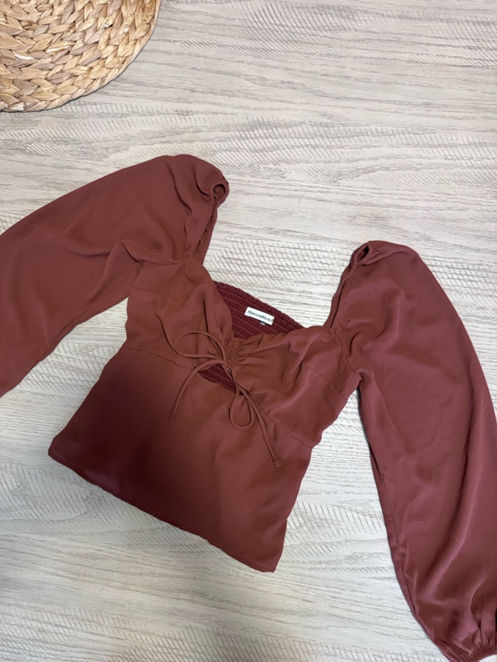 Abercrombie & Fitch Rust Tie-Front Puff Sleeve Blouse